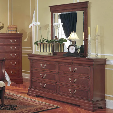 7 Drawer Dresser with Landscape Mirror Combination